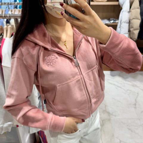 韓國 Wacky Willy Women's flowy corduroy cropped hooded zip-up【WW015】 - STT Mall HK 靚太網購