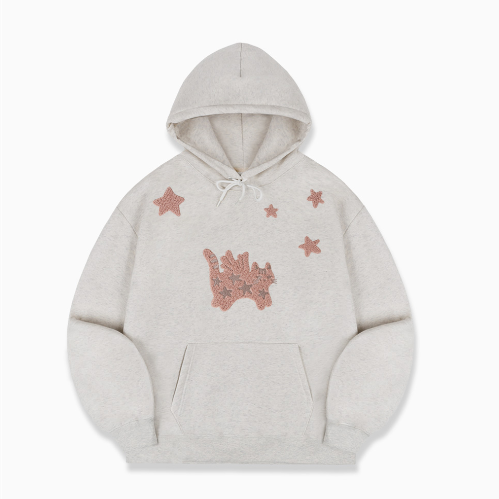 韓國 Ambler ANGEL STAR CAT Buckle Embroidery Hooded T-Shirt【AR161】