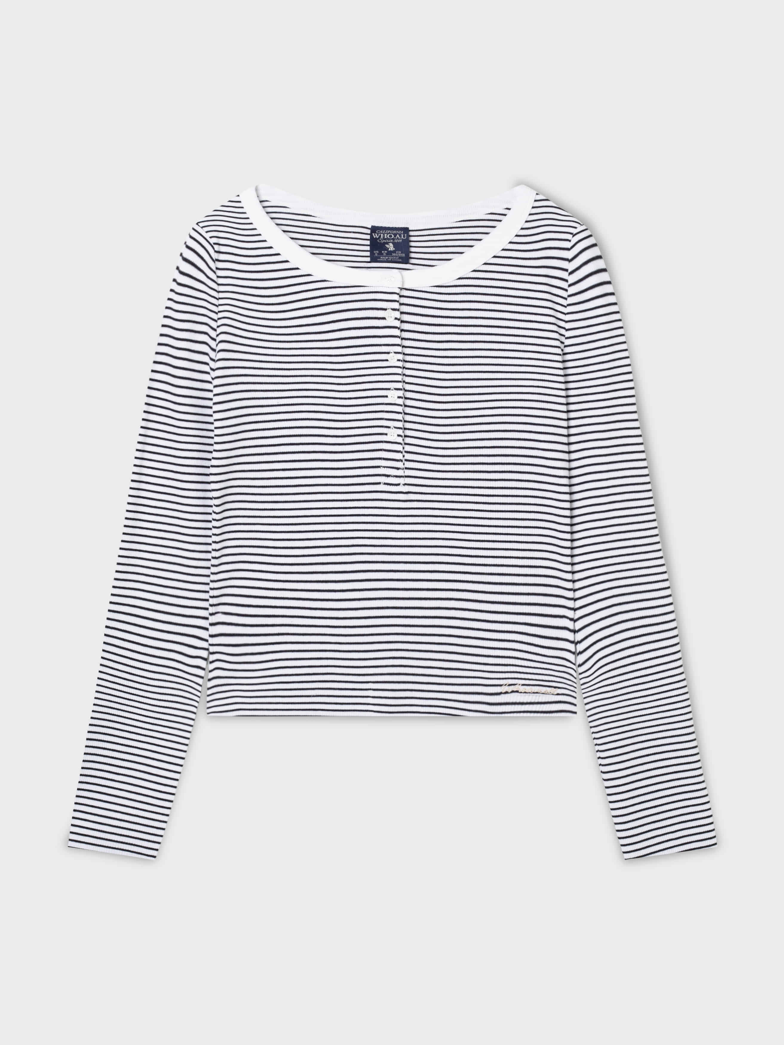 韓國 Who.A.U Ribbed Henry Neck T-shirt【WA220】