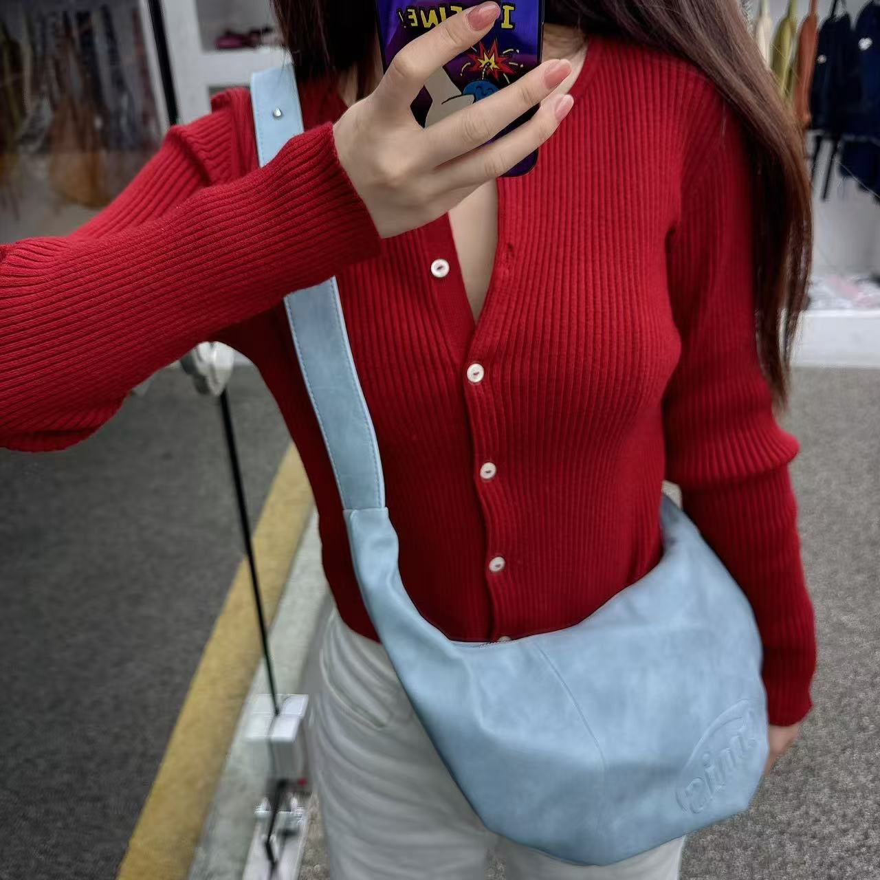 韓國 EMIS Logo Embossed Half Moon Bag【ES096】