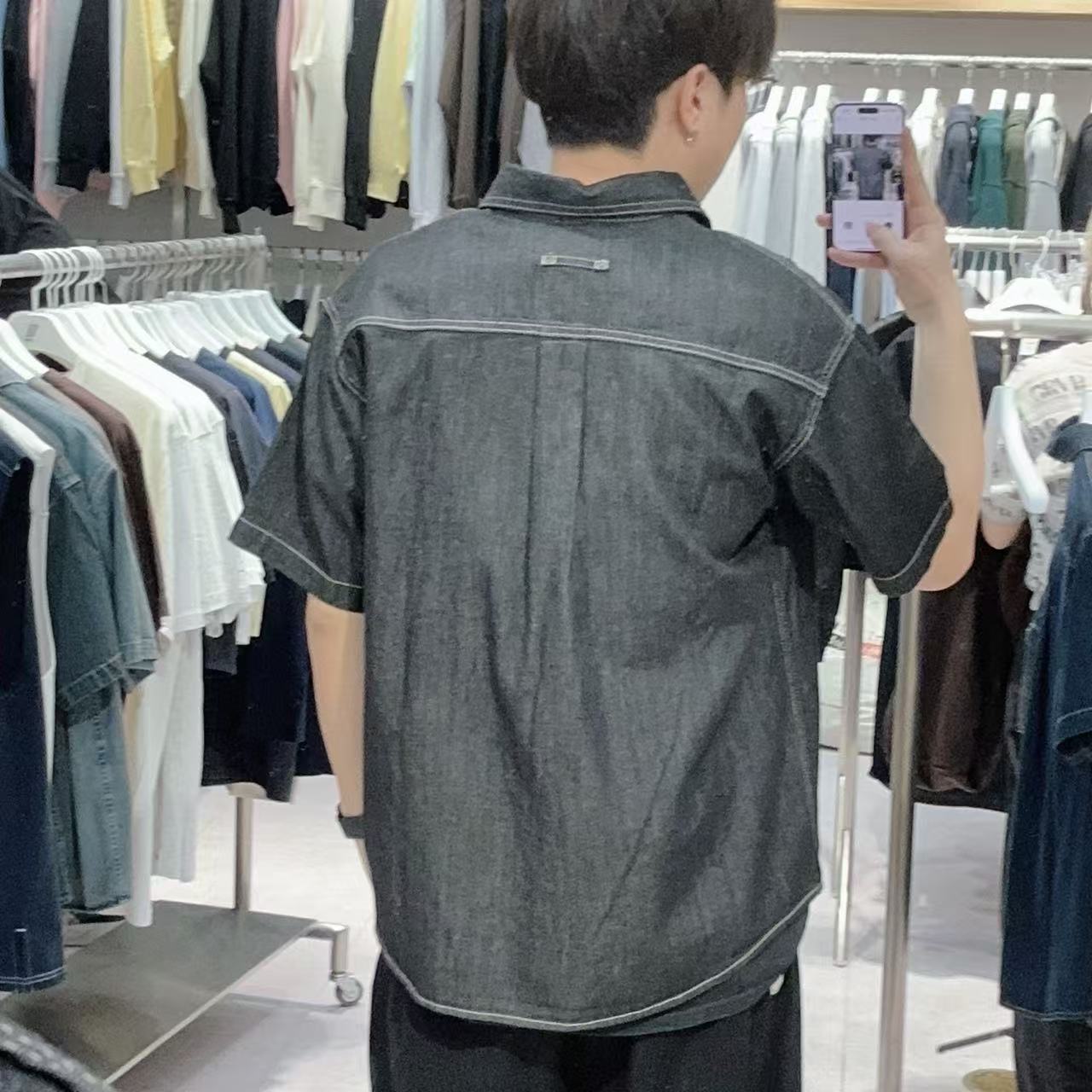 韓國 Markm WASHED DENIM HALF SHIRTS【MA144】