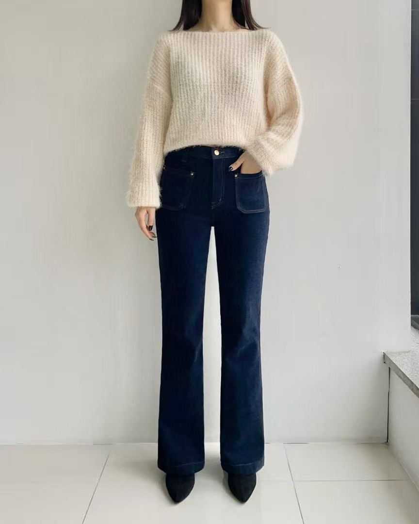 韓國 HowLuk 牛仔褲 刷薄毛 (冬季款)【H2555】