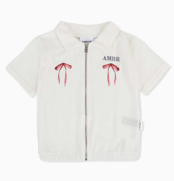 韓國 Ambler Crop collar Zip-up Short Sleeve Knit【AR099】