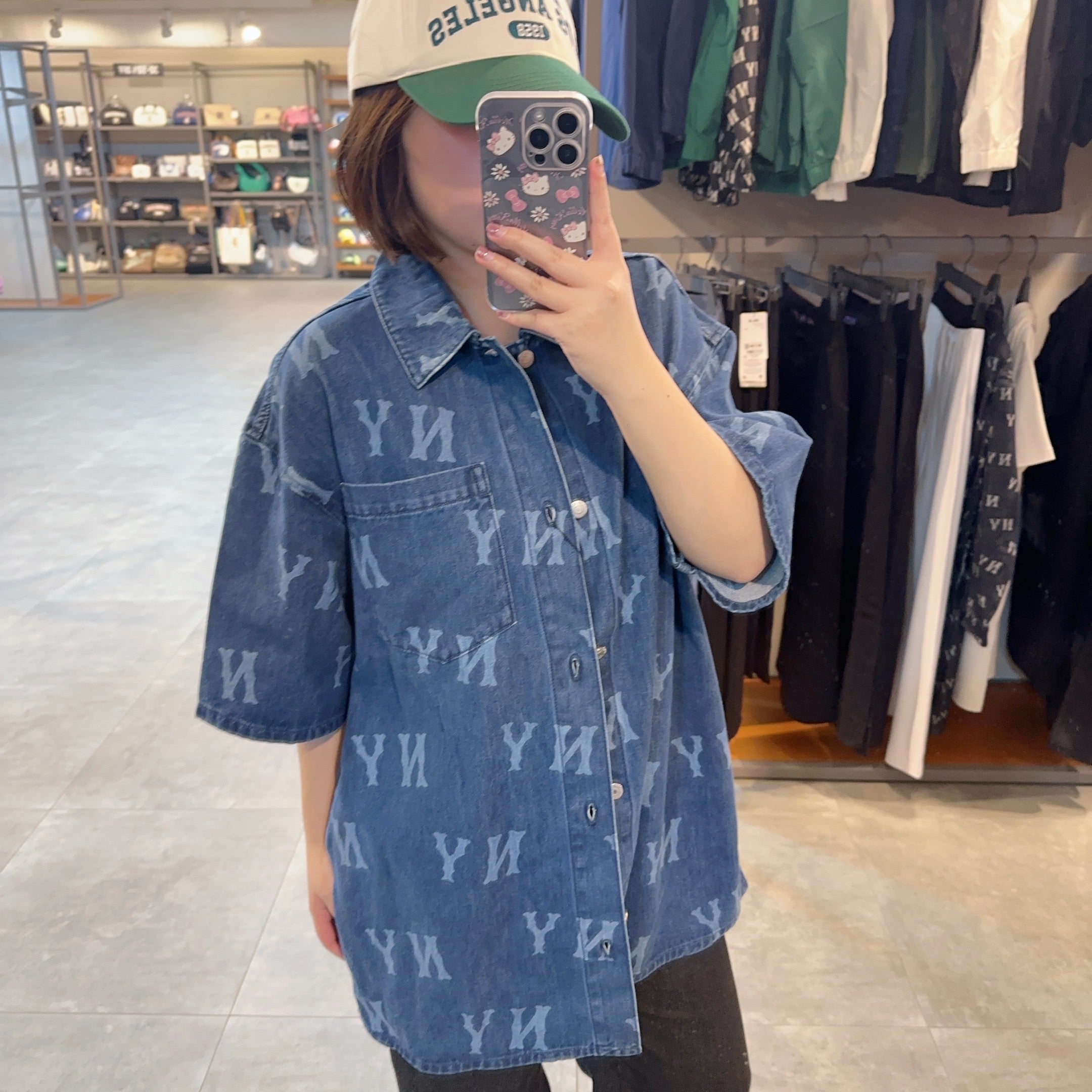 韓國 MLB Basic Multi Mega Logo Print Short Sleeve Denim Shirt NY【MB354】