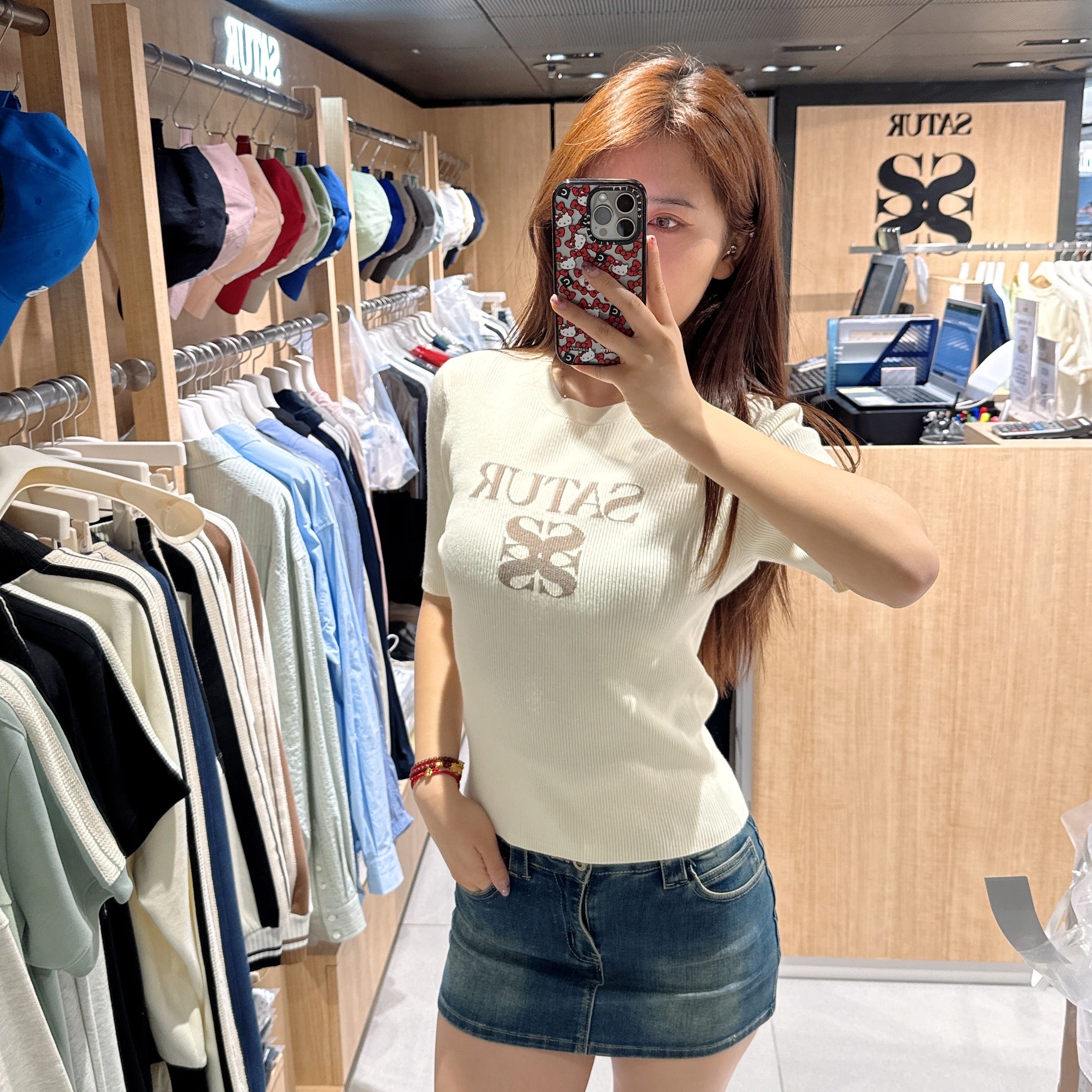 韓國 Satur Knitted short-sleeved T-shirt【SR121】