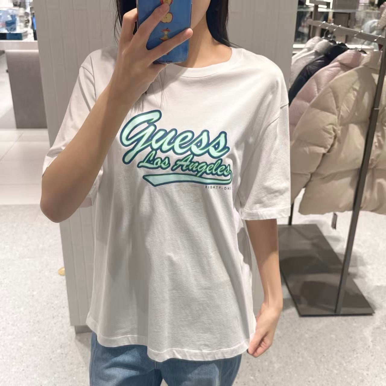 韓國 Guess Uni semi-overfit center Guess logo short-sleeved T-shirt【GU005】