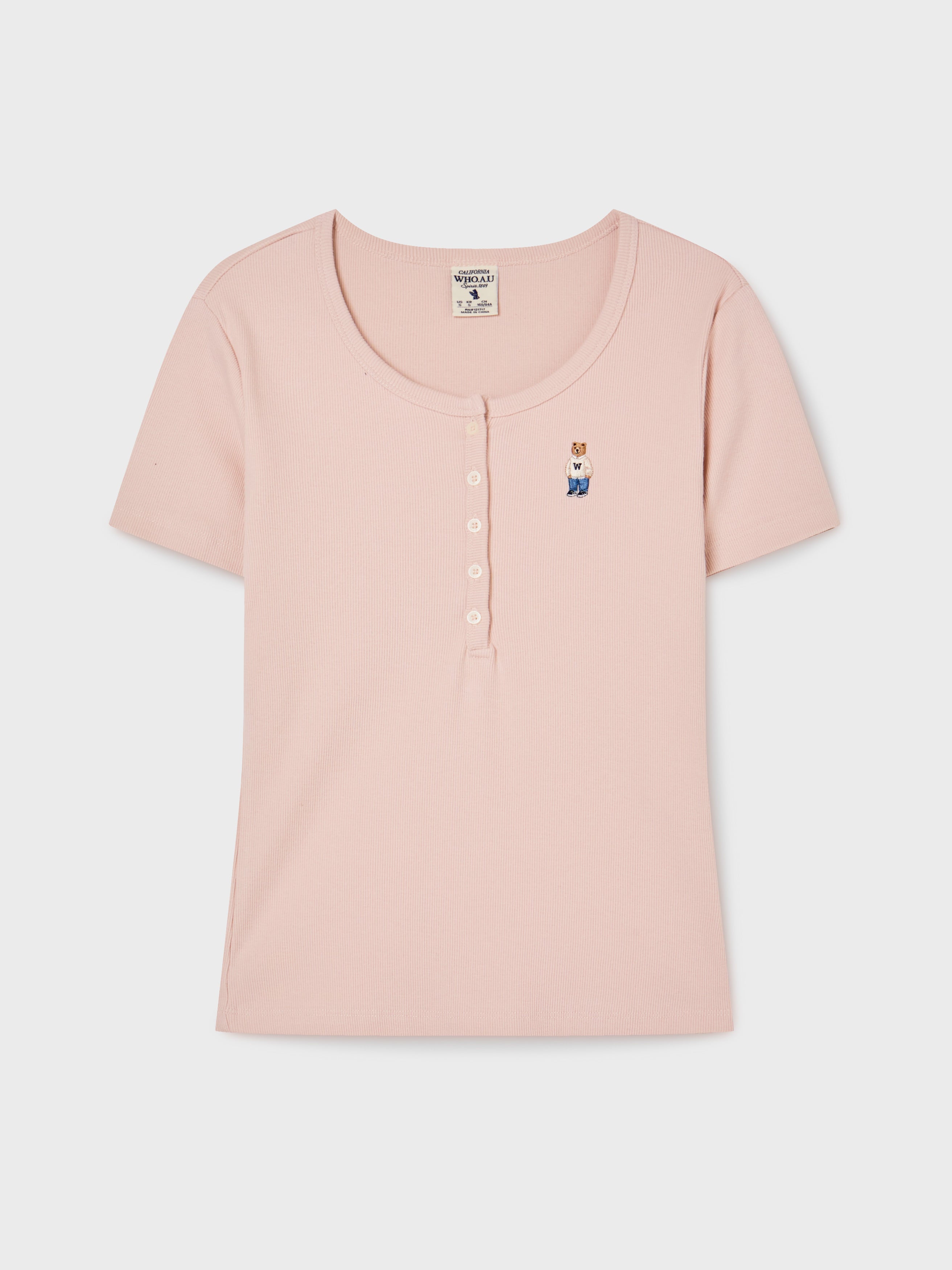 韓國 WhoAU Steve Ribbed Henry Neck T-shirt【WA269】