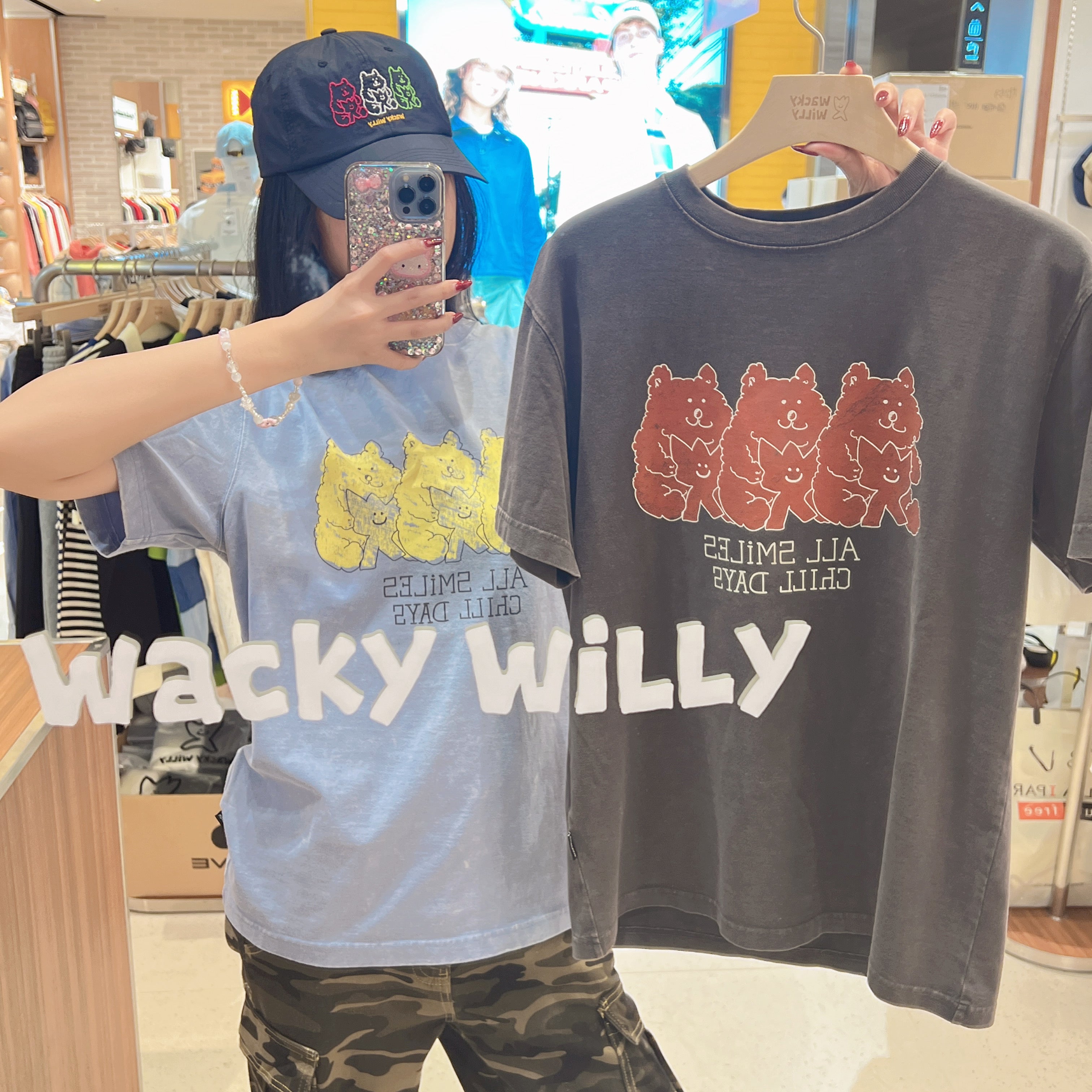 韓國 Wacky Willy Kiki and Bear Print Dyed Short Sleeve T-Shirt【WW232】