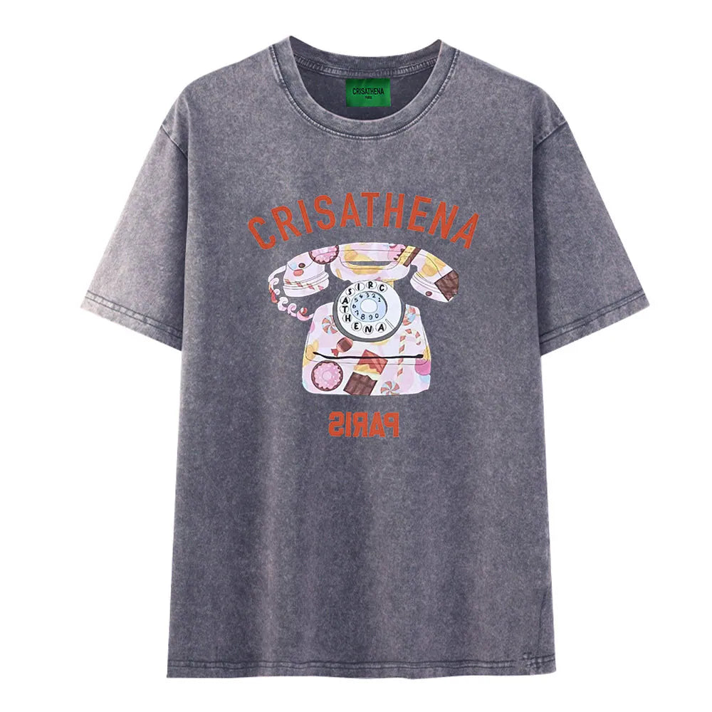 Crisathena Telephone Stone Washed T-Shirt【SM199】