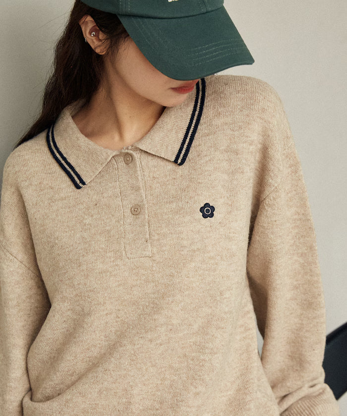 日本直送 Mary Quant 刺繡領針織 Polo 衫【SJ042】