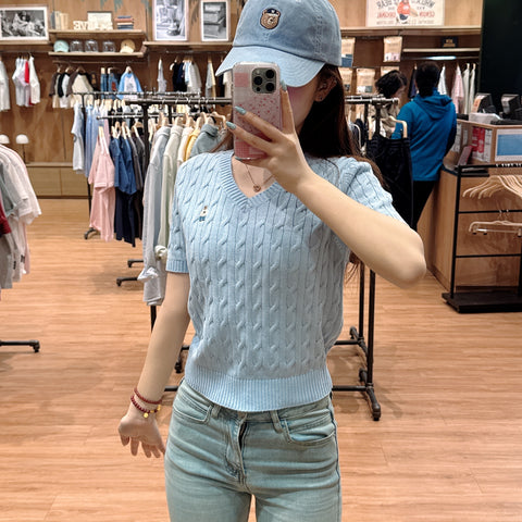 韓國 Who.A.U Steve V-neck Short Sleeve Sweater【WA142】