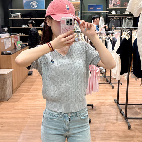 韓國 Who.A.U Steve V-neck Short Sleeve Sweater【WA142】