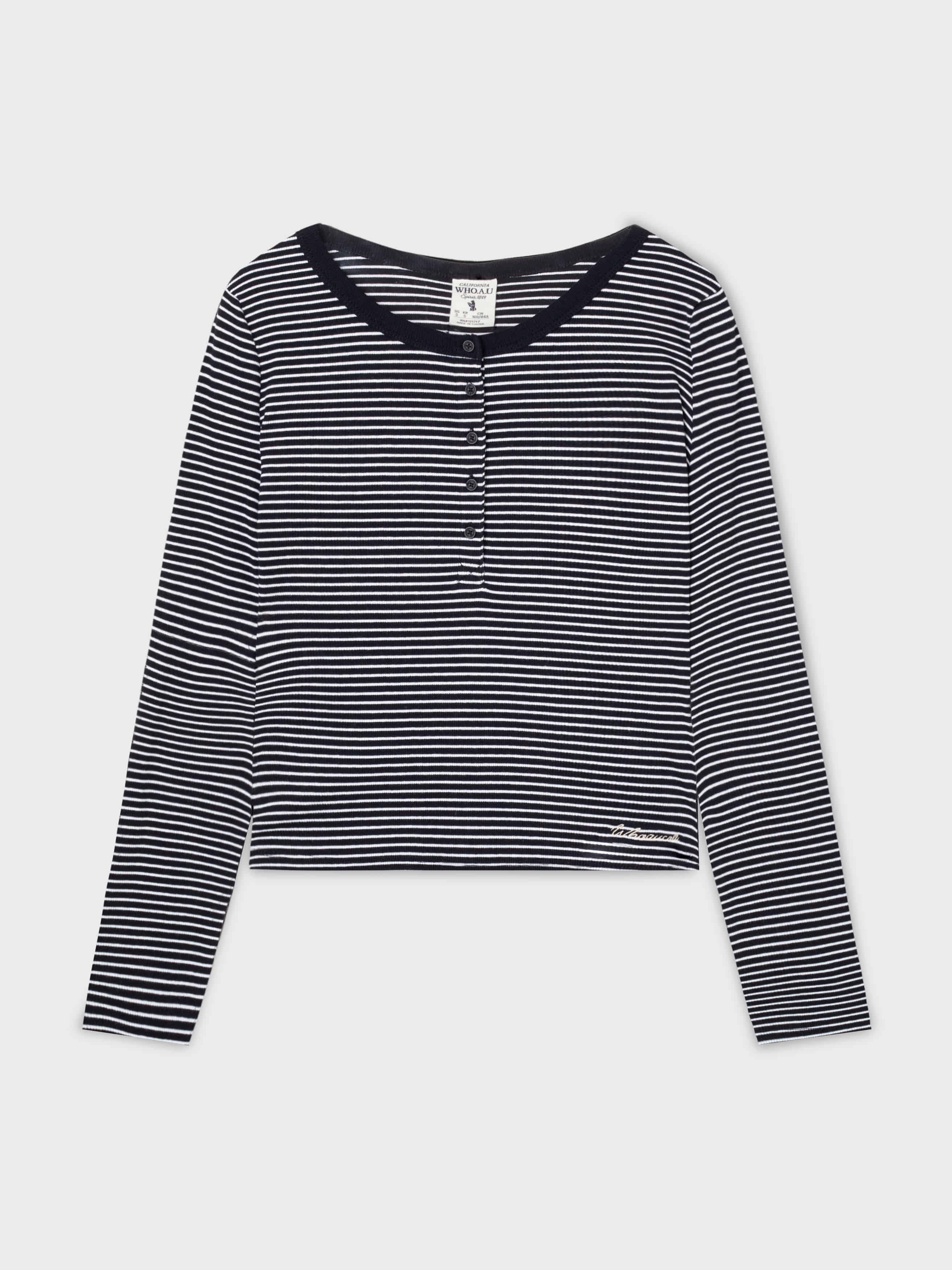 韓國 Who.A.U Ribbed Henry Neck T-shirt【WA220】