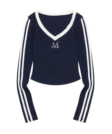 韓國 Mucent Binding Track Line V-Neck T【MU179】