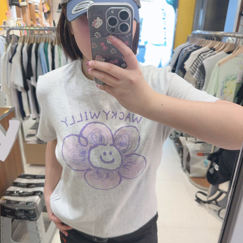 韓國 Wacky Willy Women's Big Lily Graphic Short Sleeve T-Shirt【WW217】