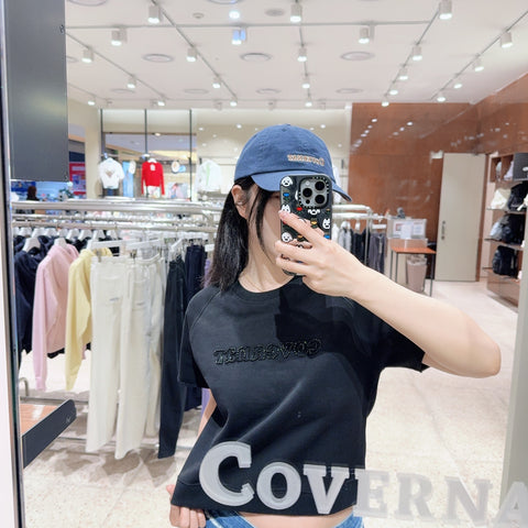 韓國 Covernat Women's Crop Pearl Cooper Logo T-shirt【CO166】