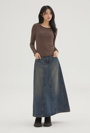 韓國 SPAO Denim Maxi Skirt【SP335】