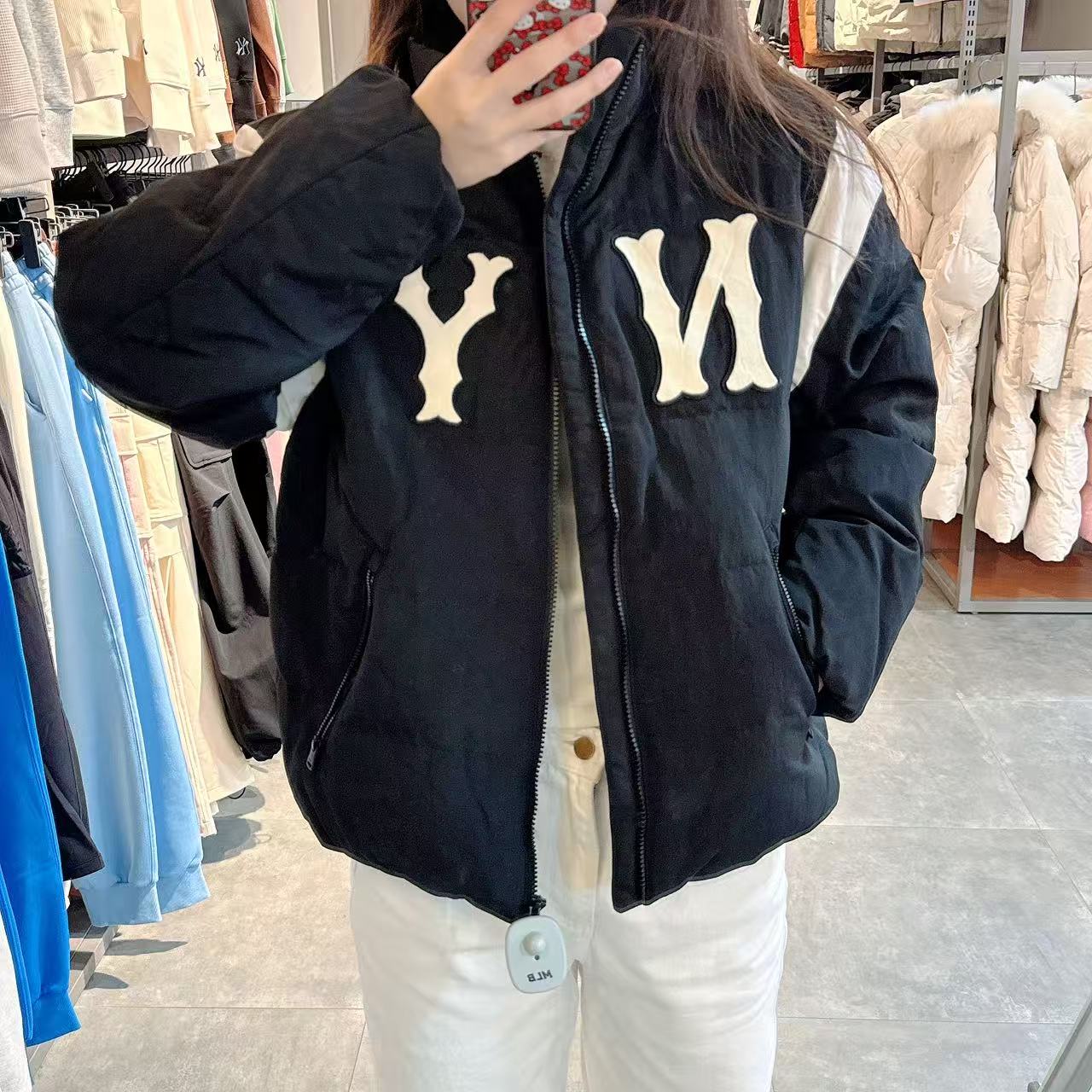 韓國 MLB Varsity Front Panel Curlsive Rib Heavyweight Short Padding NY【MB011】