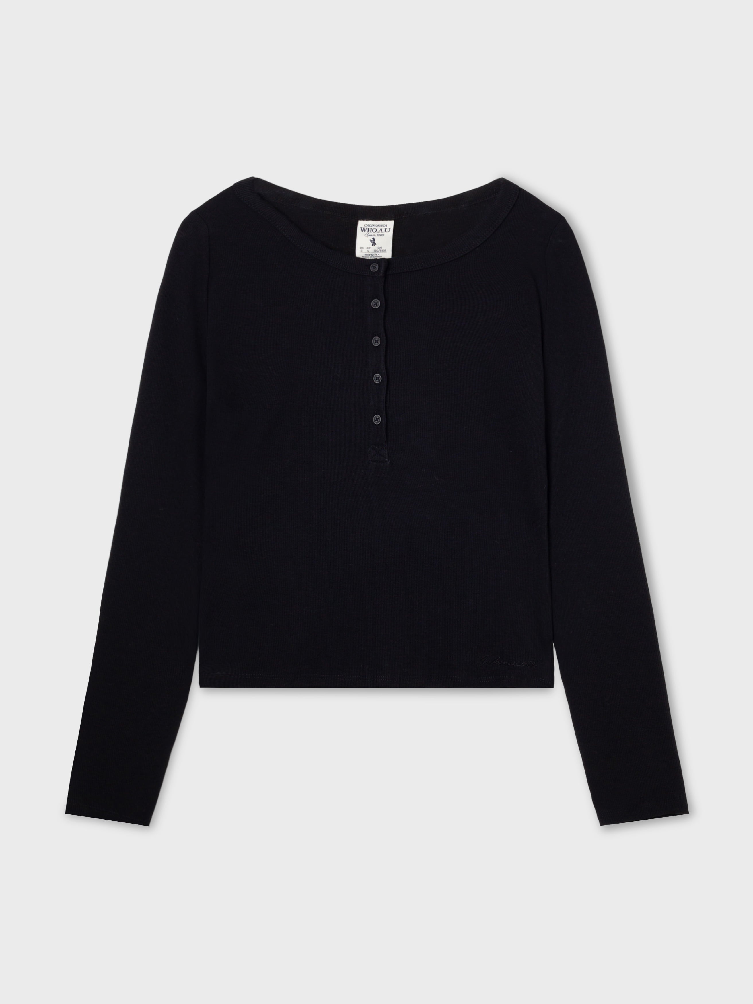 韓國 Who.A.U Ribbed Henry Neck T-shirt【WA220】