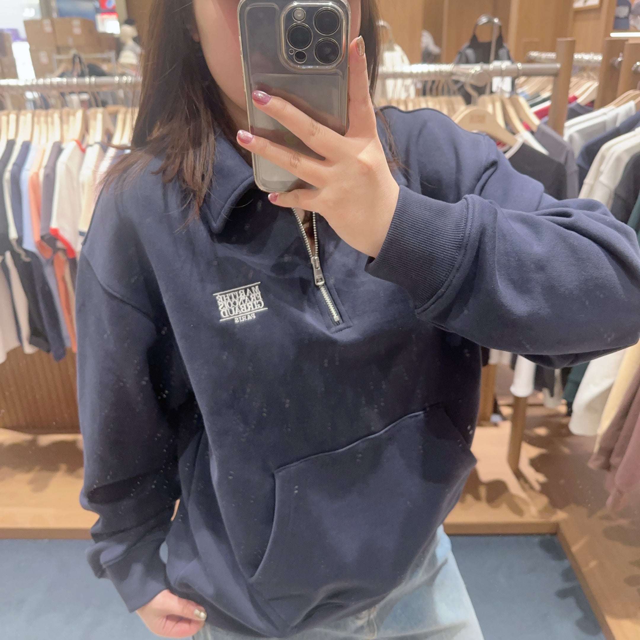 韓國 Marithe Francois Girbaud Classic Logo Collar Half Zipup Sweatshirt 【MF297】