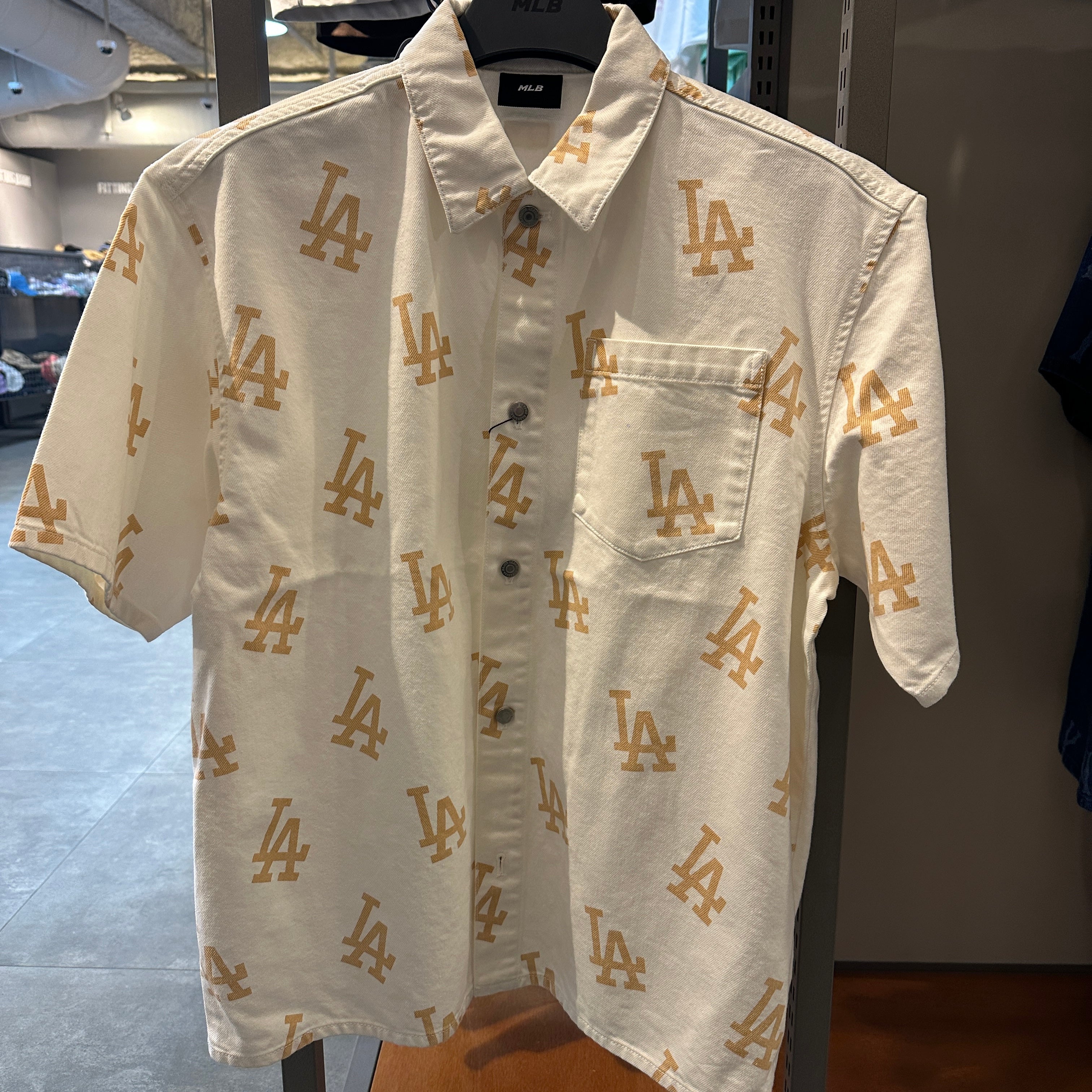 韓國 MLB Basic Multi Mega Logo Print Short Sleeve Denim Shirt NY【MB354】