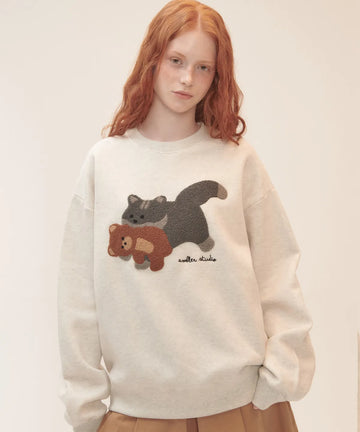 韓國 Ambler Cat Biting Little Bear Sweatshirt【AR036】