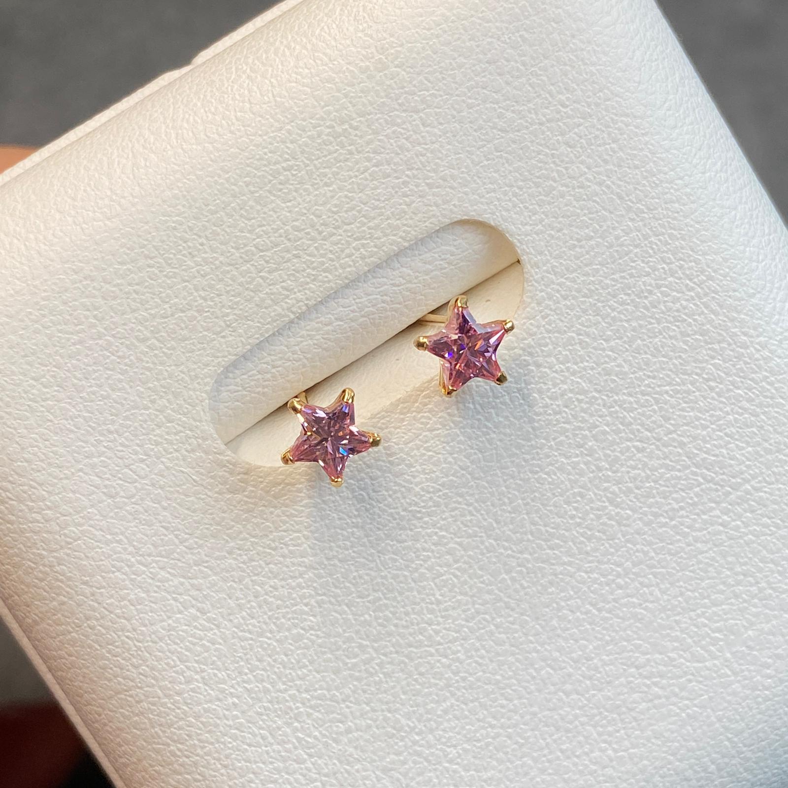日本直送 18k粉莫桑星星金耳釘【JS419】