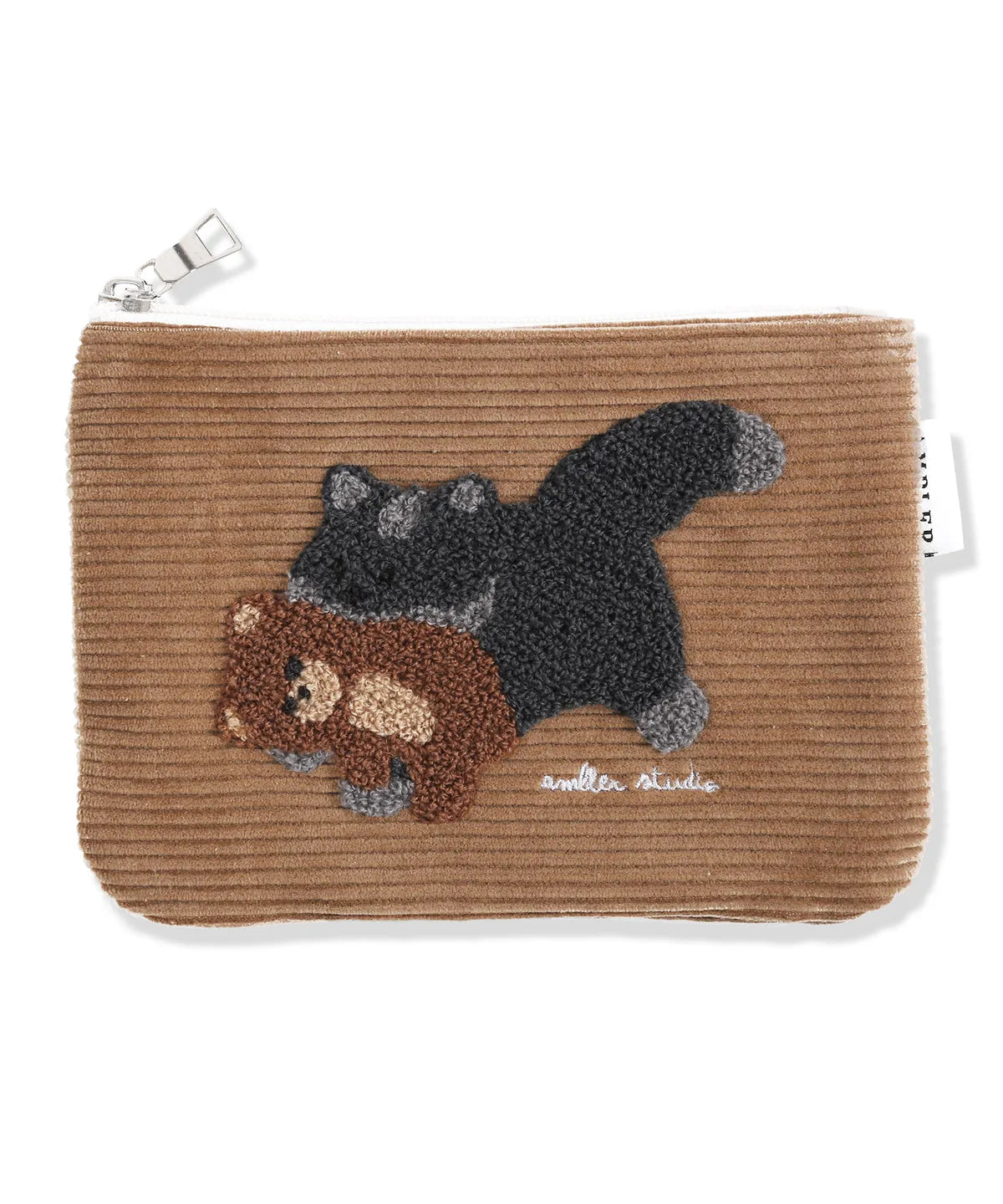 韓國 Ambler Cat biting Little Bear Corduroy Pouch【AR111】
