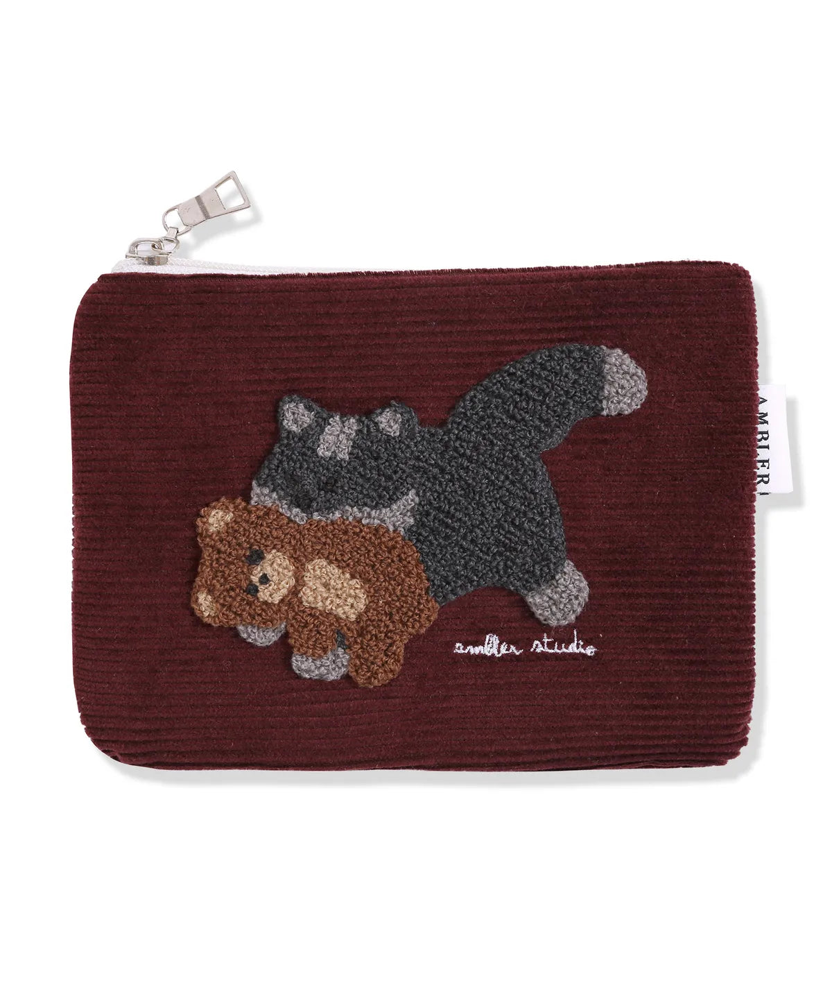 韓國 Ambler Cat biting Little Bear Corduroy Pouch【AR111】