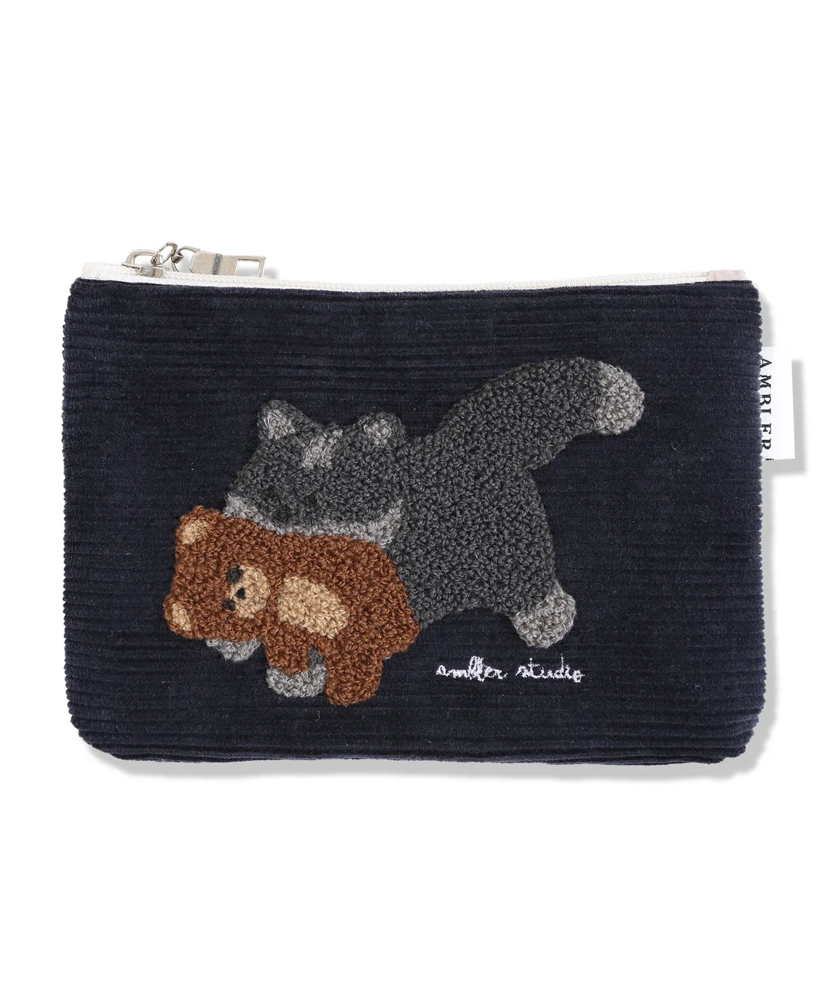 韓國 Ambler Cat biting Little Bear Corduroy Pouch【AR111】