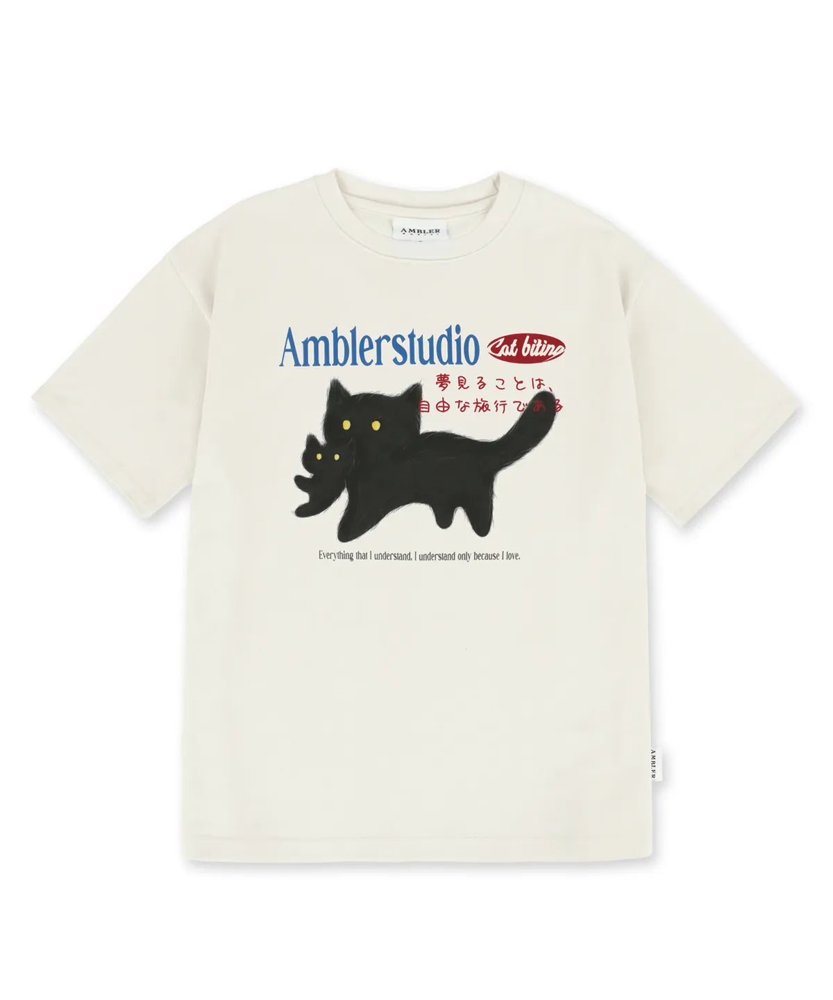 韓國 Ambler Cat Biting Graphic Short-Sleeved T-shirt【AR082】
