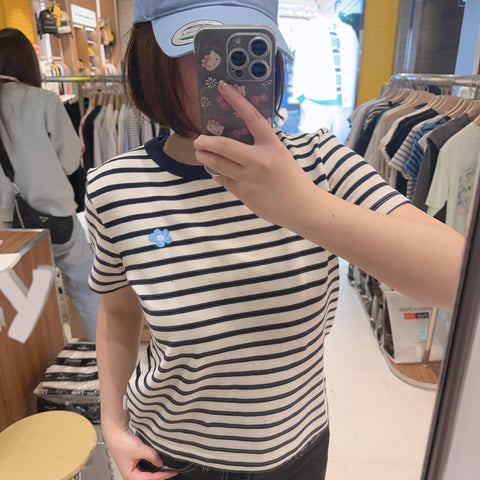 韓國 Wacky Willy Women's Striped Short Sleeve T-Shirt【WW205】