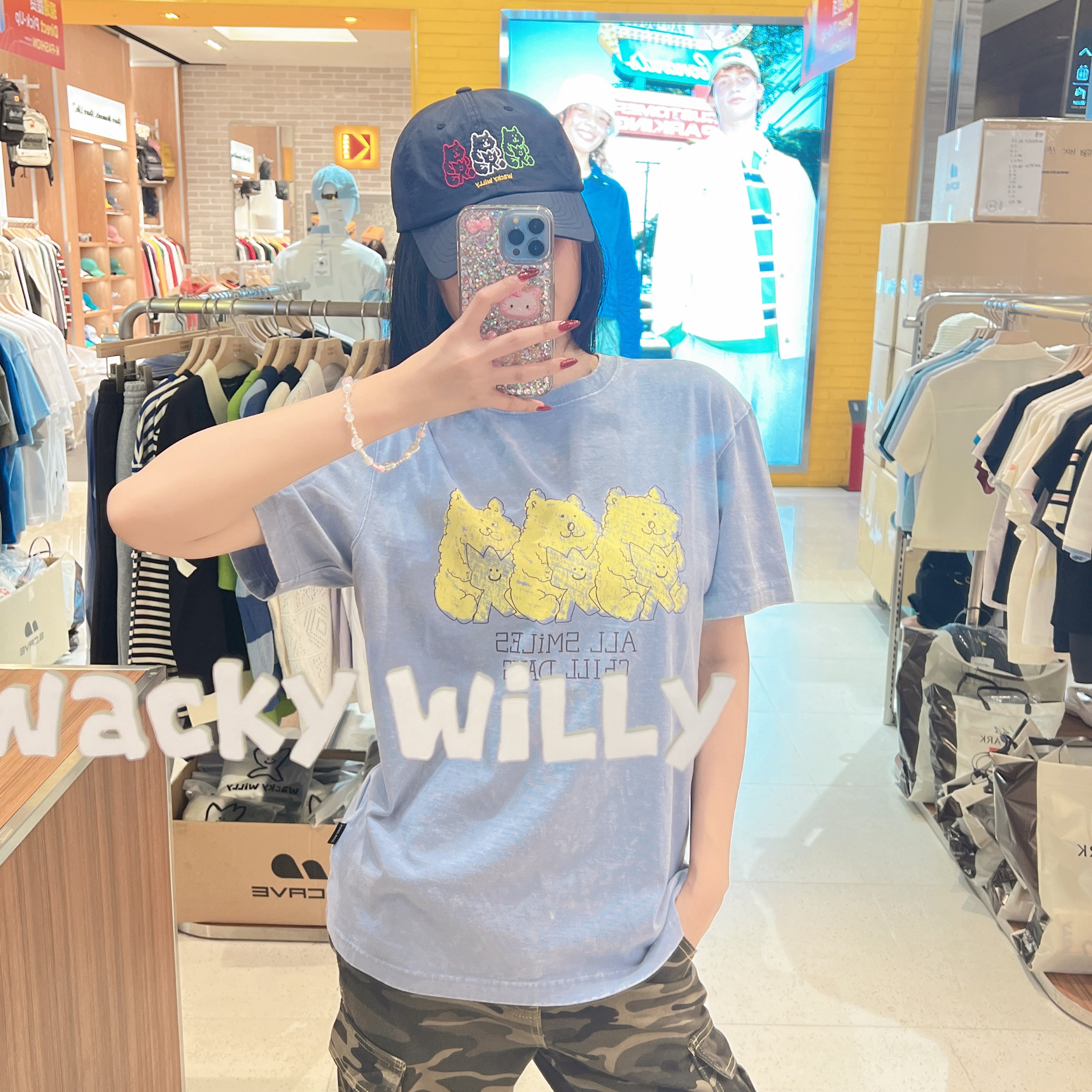 韓國 Wacky Willy Kiki and Bear Print Dyed Short Sleeve T-Shirt【WW232】