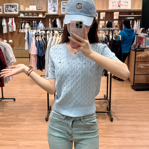 韓國 Who.A.U Steve V-neck Short Sleeve Sweater【WA142】