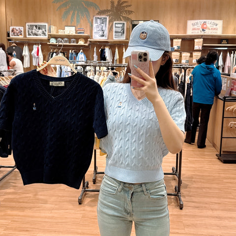 韓國 Who.A.U Steve V-neck Short Sleeve Sweater【WA142】