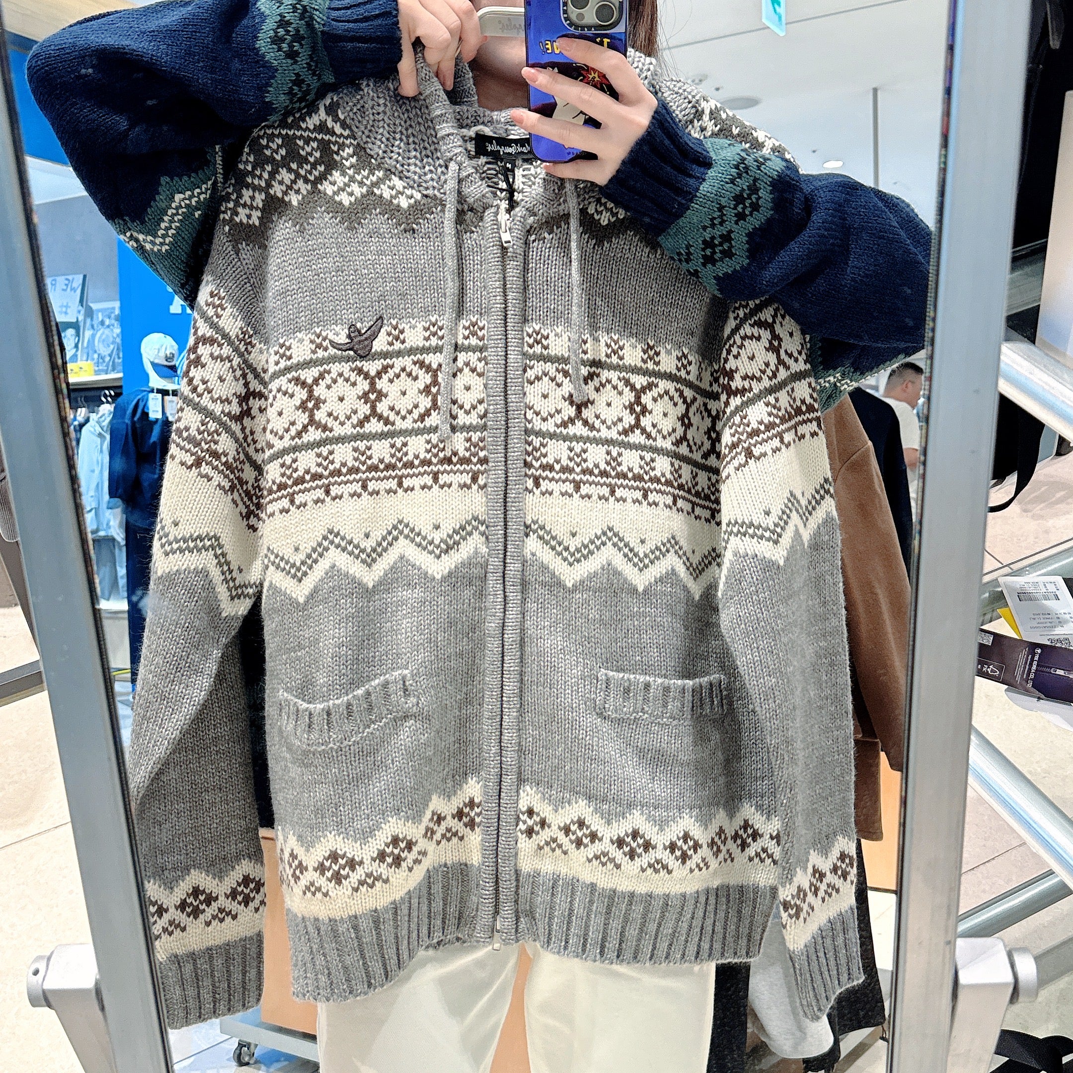 韓國 Mark Gonzales Nordic Pattern Hooded Zip-Up Knit Cardigan【MG197】