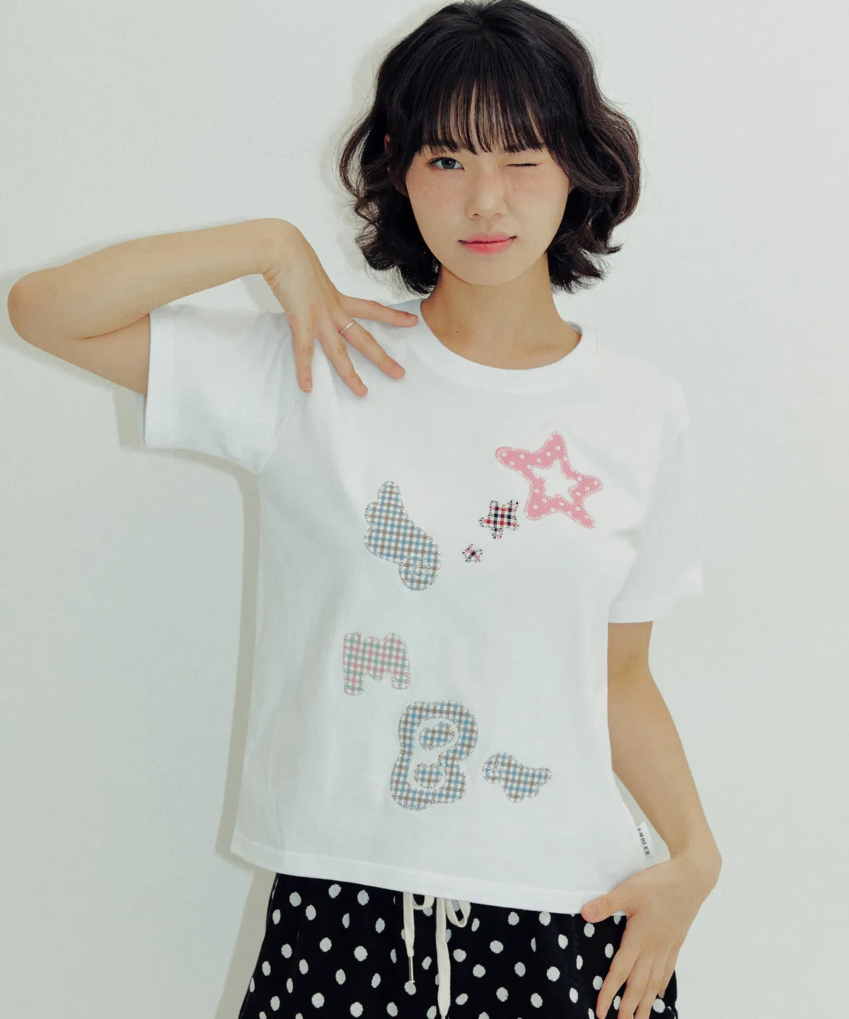 韓國 Ambler AMB Angel Check Patch Short Sleeve T-Shirt【AR109】