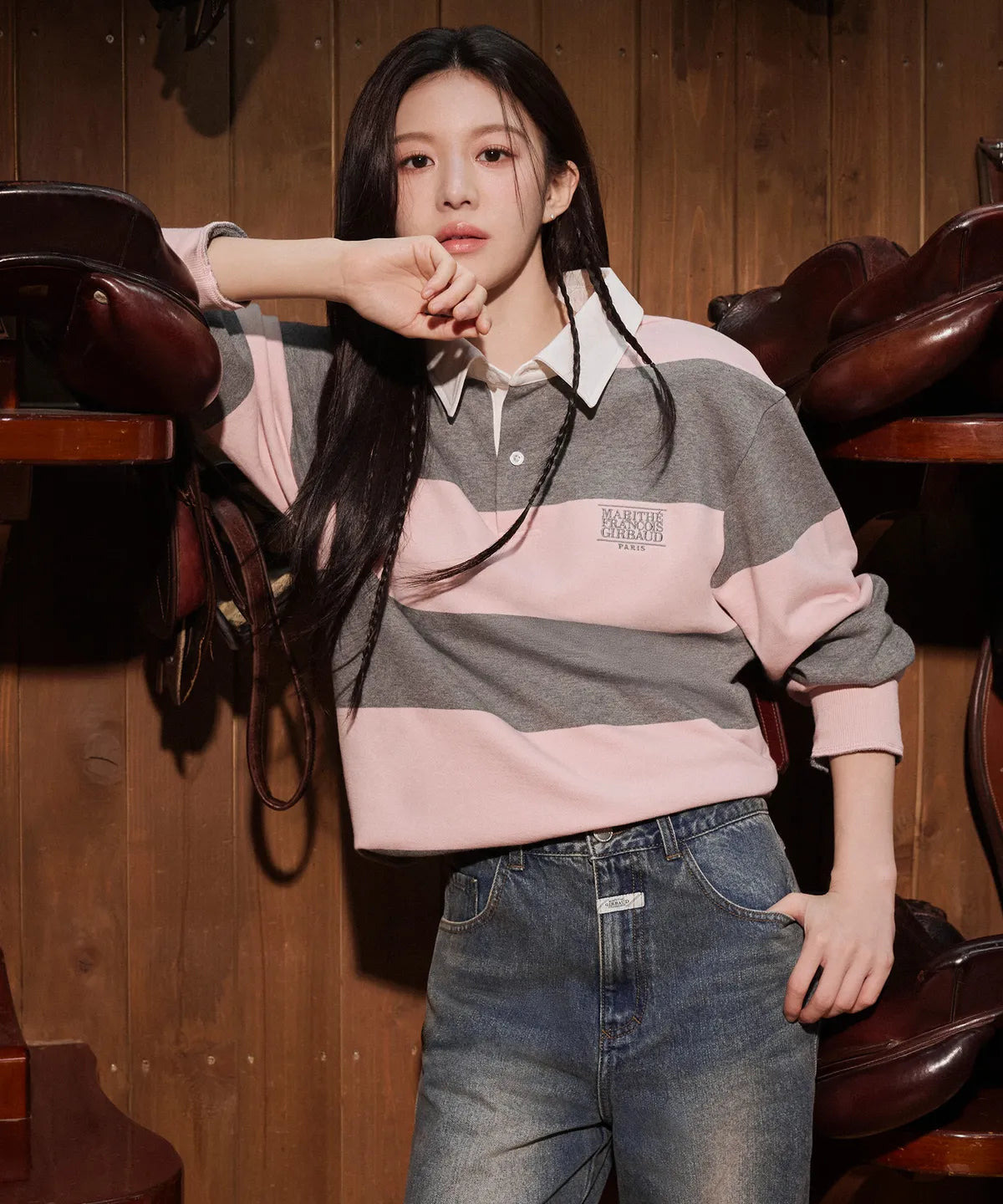 韓國 Marithe Francois Girbaud Classic Logo Stripe Rugby Sweatshirt【MF650】