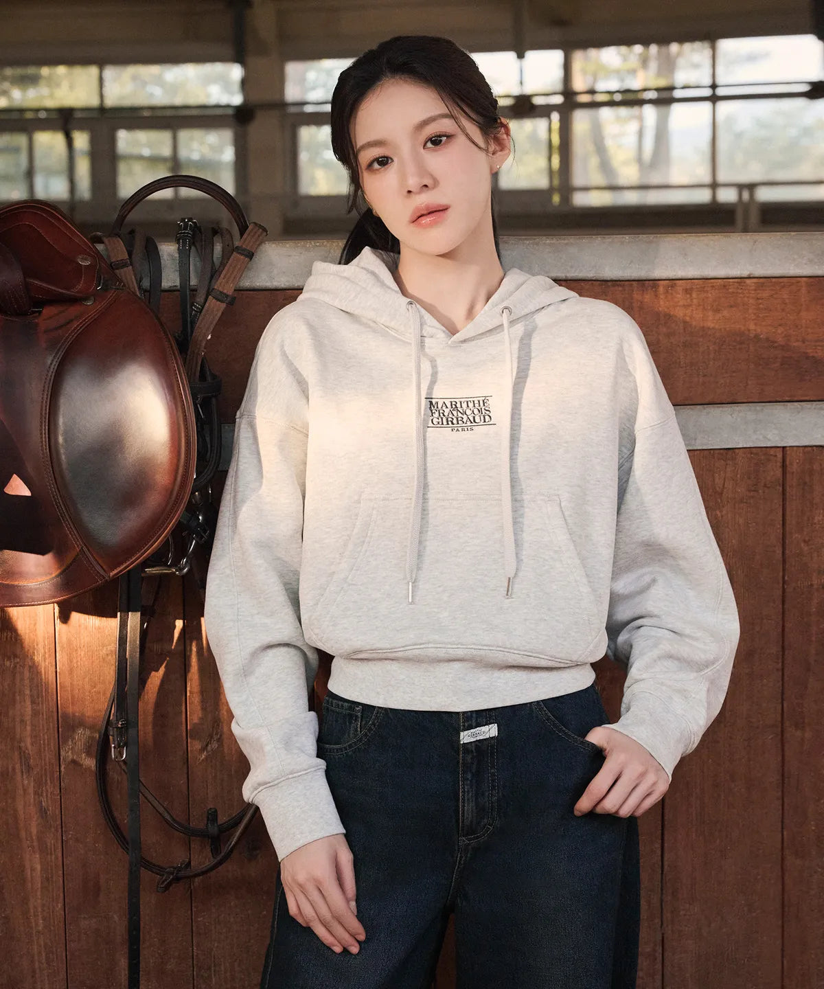 韓國 Marithe Francois Girbaud W Small Classic Logo Crop Hoodie 【MF683】