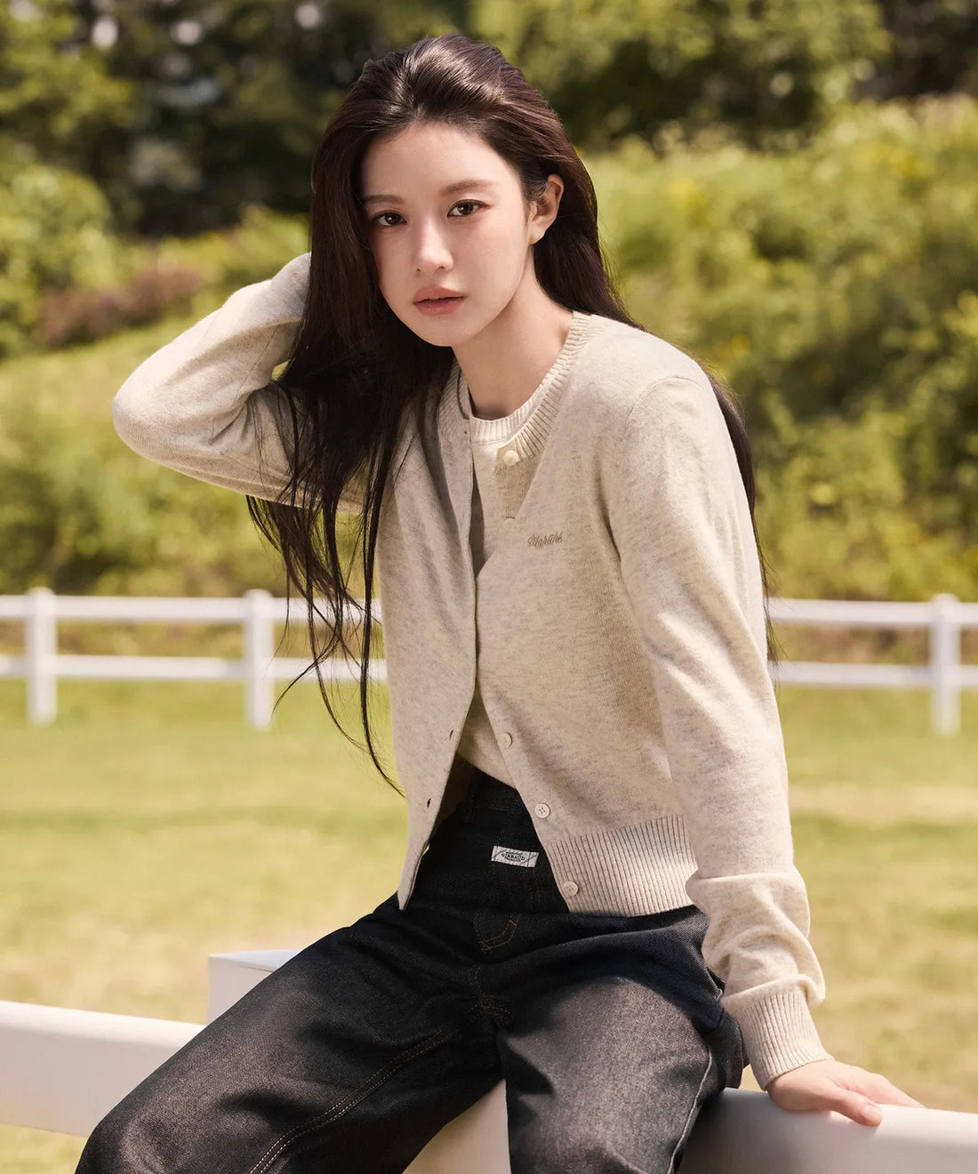 韓國 Marithe Francois Girbaud W Half Knit Round Neck Cardigan Set Up【MF647】