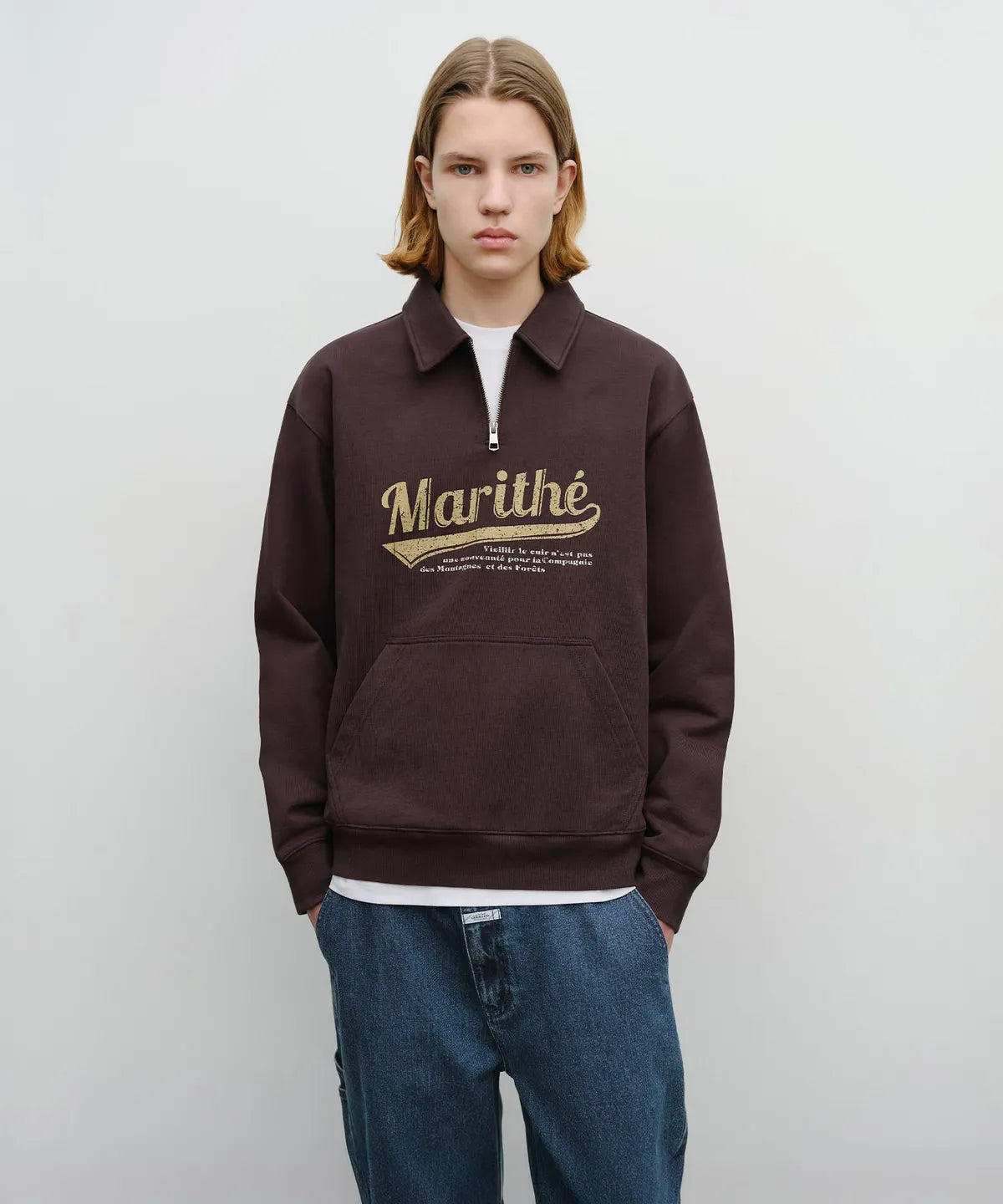 韓國 Marithe Francois Girbaud Baseball Logo Collar Half Zipup Sweatshirt【MF678】