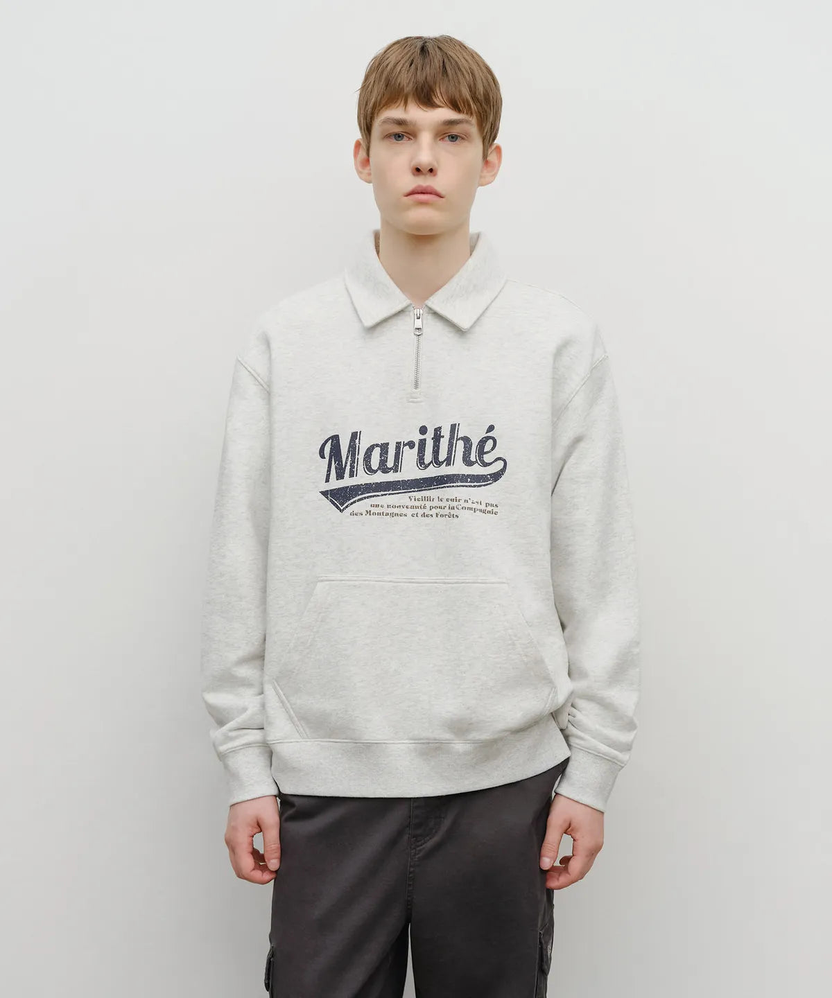 韓國 Marithe Francois Girbaud Baseball Logo Collar Half Zipup Sweatshirt【MF678】