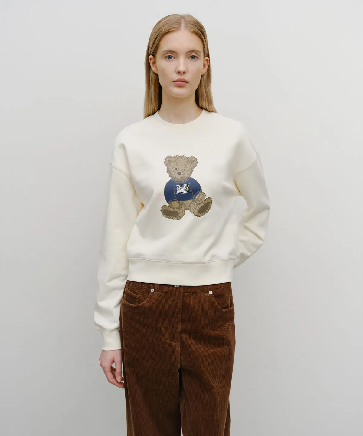 韓國 Marithe Francois Girbaud W Doodle Bear Crop Sweatshirt【MF656】