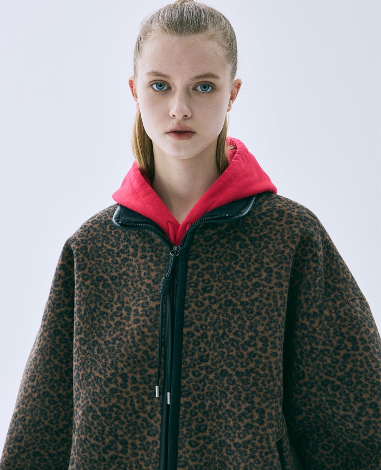 韓國 Mardi Mercredi Leather Trim Fleece Jacket Leopard【MM181】