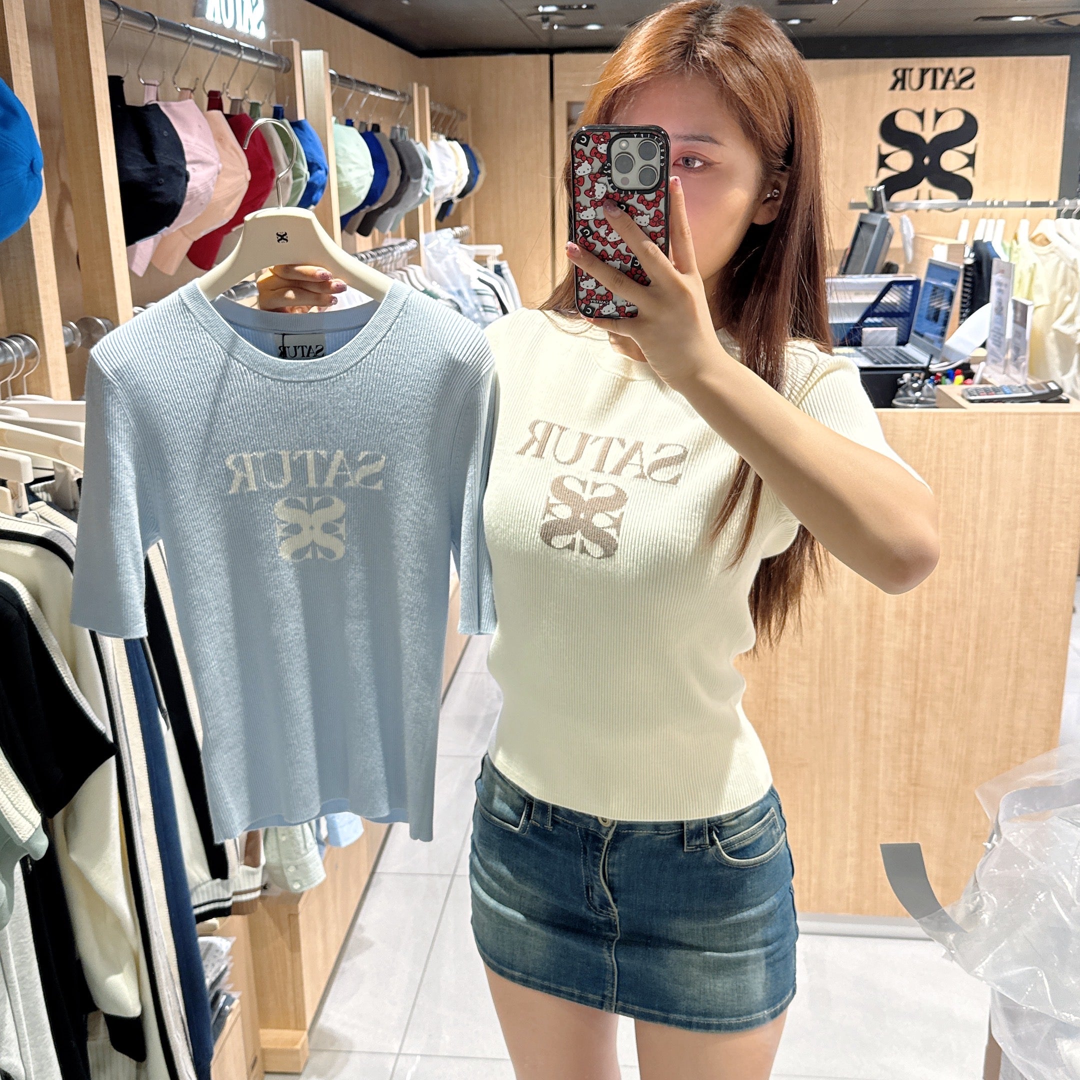 韓國 Satur Knitted short-sleeved T-shirt【SR121】