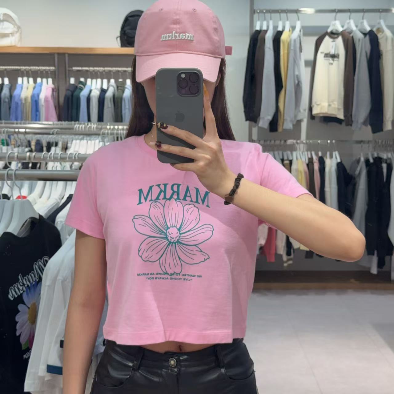 韓國 Markm FLOWER PRINT CROP T-SHIRT PINK【MA113】