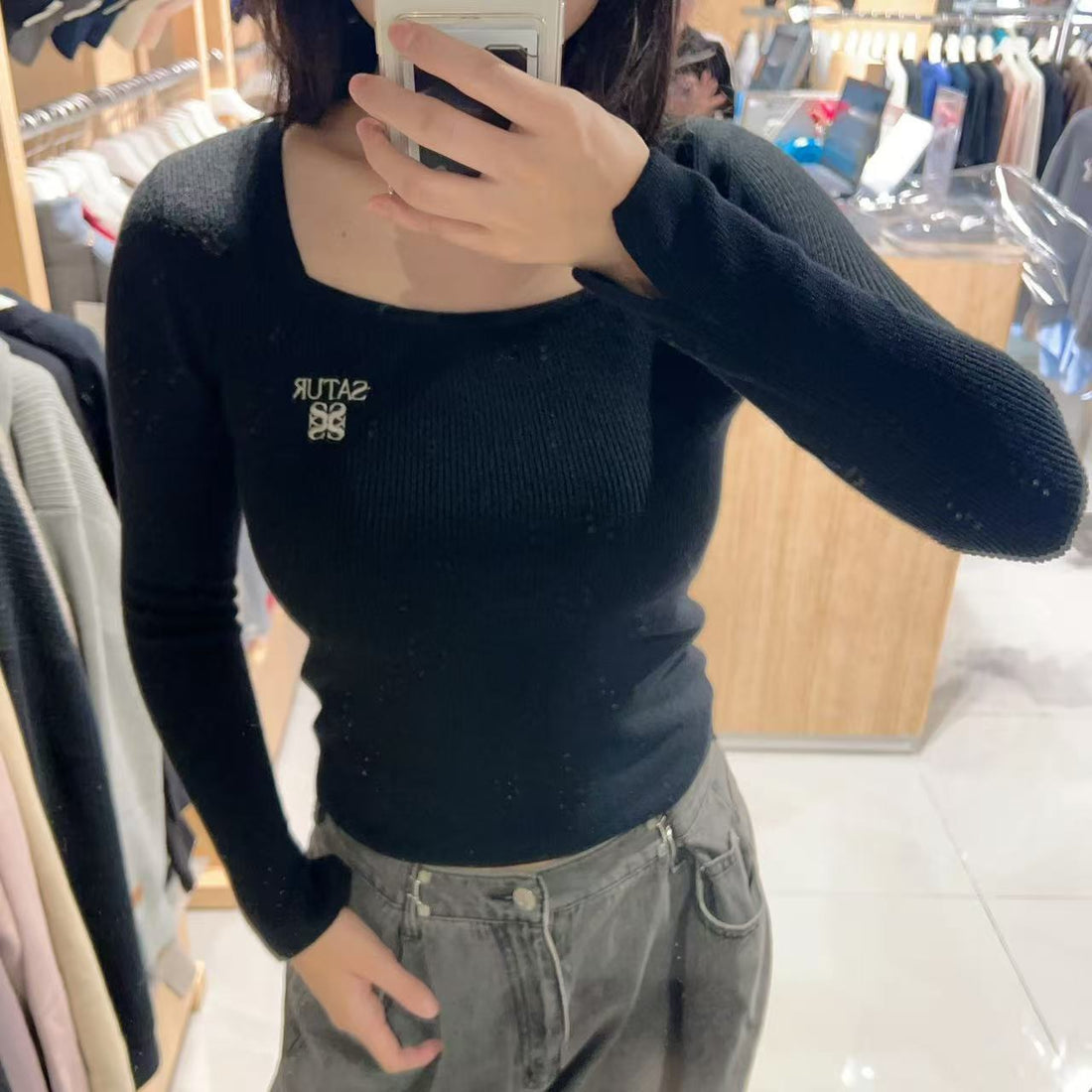 韓國 Satur (W) Square Neck Knit Long Sleeve【SR152】