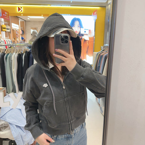 韓國 Wacky Willy Women's Washed Crop Hooded Zip-Up 【WW081】 - STT Mall HK 靚太網購