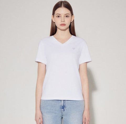 韓國 Guess Women's Mini Triangle V-Neck Short Sleeve T-Shirt【GU006】