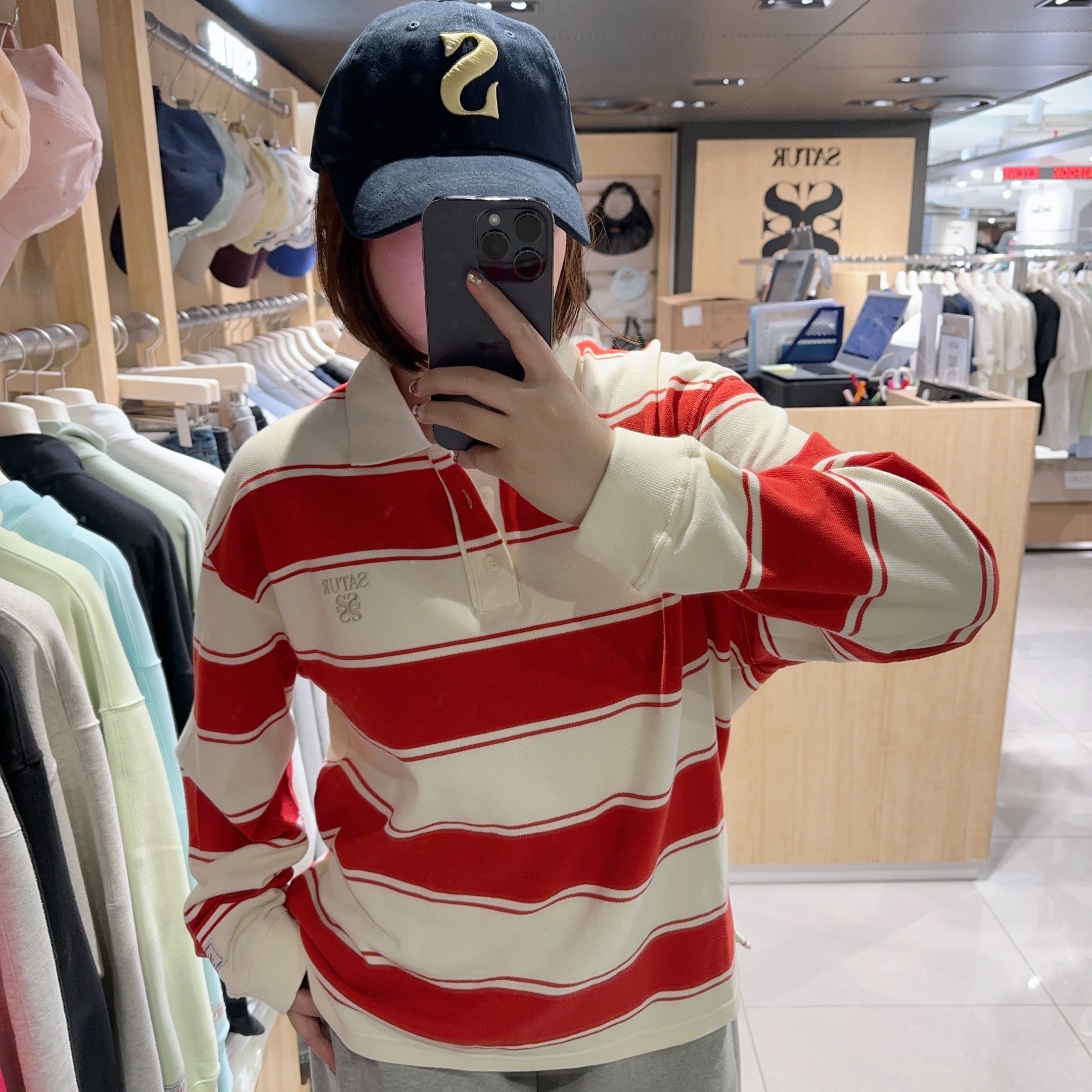 韓國 Satur Stripe Pique Polo Long Sleeve【SR078】